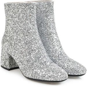 New-Women's Sequin Glitter Ankle Boots Chunky Heel, size 6